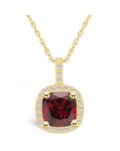 Garnet (2-3/4 Ct. T.W.) and Diamond (1/4 Ct. T.W.) Halo Pendant Necklace in 14K Yellow Gold