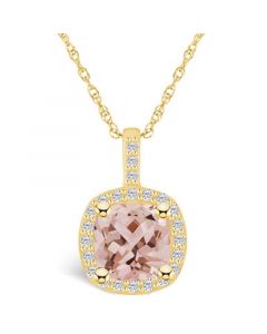 Morganite (2 Ct. T.W.) and Diamond (1/4 Ct. T.W.) Halo Pendant Necklace in 14K Yellow Gold