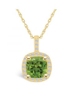 Peridot (2-3/8 Ct. T.W.) and Diamond (1/4 Ct. T.W.) Halo Pendant Necklace in 14K Yellow Gold