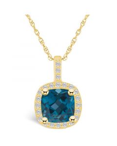 London Blue Topaz (2-3/4 Ct. T.W.) and Diamond (1/4 Ct. T.W.) Halo Pendant Necklace in 14K Yellow Gold