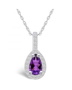 Amethyst (7/8 Ct. T.W.) and Diamond (1/5 Ct. T.W.) Halo Pendant Necklace in 14K White Gold