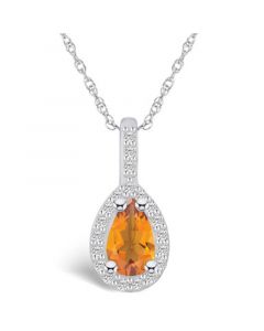 Citrine (7/8 Ct. T.W.) and Diamond (1/5 Ct. T.W.) Halo Pendant Necklace in 14K White Gold