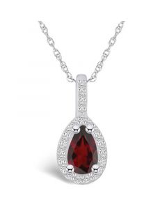 Garnet (1-1/10 Ct. T.W.) and Diamond (1/5 Ct. T.W.) Halo Pendant Necklace in 14K White Gold