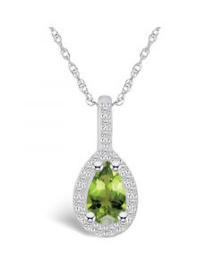 Peridot (1 Ct. T.W.) and Diamond (1/5 Ct. T.W.) Halo Pendant Necklace in 14K White Gold