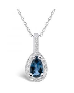 London Blue Topaz (1 Ct. T.W.) and Diamond (1/5 Ct. T.W.) Halo Pendant Necklace in 14K White Gold