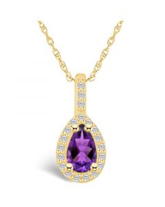 Amethyst (7/8 Ct. T.W.) and Diamond (1/5 Ct. T.W.) Halo Pendant Necklace in 14K Yellow Gold