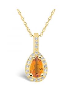 Citrine (7/8 Ct. T.W.) and Diamond (1/5 Ct. T.W.) Halo Pendant Necklace in 14K Yellow Gold