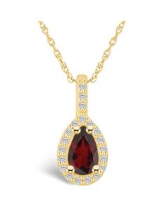 Garnet (1-1/10 Ct. T.W.) and Diamond (1/5 Ct. T.W.) Halo Pendant Necklace in 14K Yellow Gold