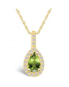 Peridot (1 Ct. T.W.) and Diamond (1/5 Ct. T.W.) Halo Pendant Necklace in 14K Yellow Gold