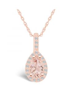 Morganite (3/4 Ct. T.W.) and Diamond (1/5 Ct. T.W.) Halo Pendant Necklace in 14K Rose Gold