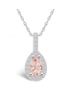 Morganite (3/4 Ct. T.W.) and Diamond (1/5 Ct. T.W.) Halo Pendant Necklace in 14K White Gold