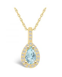 Aquamarine (3/4 Ct. T.W.) and Diamond (1/5 Ct. T.W.) Halo Pendant Necklace in 14K Yellow Gold