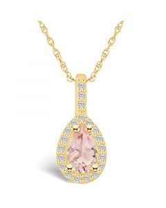 Morganite (3/4 Ct. T.W.) and Diamond (1/5 Ct. T.W.) Halo Pendant Necklace in 14K Yellow Gold