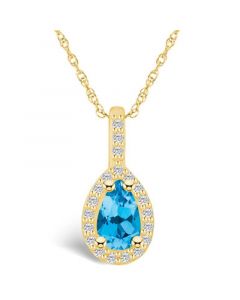 Blue Topaz (1 Ct. T.W.) and Diamond (1/5 Ct. T.W.) Halo Pendant Necklace in 14K Yellow Gold