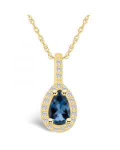 London Blue Topaz (1 Ct. T.W.) and Diamond (1/5 Ct. T.W.) Halo Pendant Necklace in 14K Yellow Gold