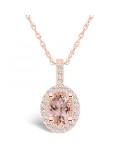 Morganite (1-1/7 Ct. T.W.) and Diamond (1/4 Ct. T.W.) Halo Pendant Necklace in 14K Rose Gold