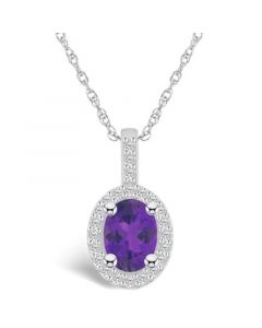 Amethyst (1-1/5 Ct. T.W.) and Diamond (1/4 Ct. T.W.) Halo Pendant Necklace in 14K White Gold