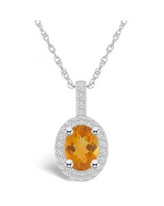 Citrine (1-1/5 Ct. T.W.) and Diamond (1/4 Ct. T.W.) Halo Pendant Necklace in 14K White Gold