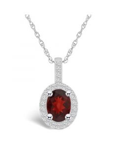 Garnet (1-1/2 Ct. T.W.) and Diamond (1/4 Ct. T.W.) Halo Pendant Necklace in 14K White Gold