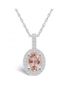 Morganite (1-1/7 Ct. T.W.) and Diamond (1/4 Ct. T.W.) Halo Pendant Necklace in 14K White Gold