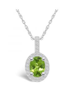 Peridot (1-1/3 Ct. T.W.) and Diamond (1/4 Ct. T.W.) Halo Pendant Necklace in 14K White Gold