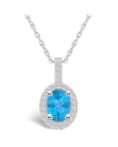 Blue Topaz (1-5/8 Ct. T.W.) and Diamond (1/4 Ct. T.W.) Halo Pendant Necklace in 14K White Gold