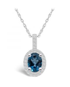 London Blue Topaz (1-5/8 Ct. T.W.) and Diamond (1/4 Ct. T.W.) Halo Pendant Necklace in 14K White Gold