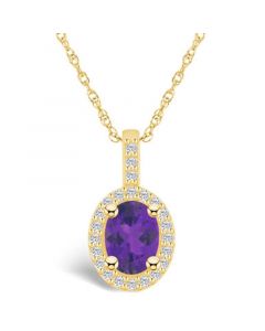 Amethyst (1-1/5 Ct. T.W.) and Diamond (1/4 Ct. T.W.) Halo Pendant Necklace in 14K Yellow Gold