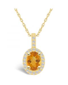 Citrine (1-1/5 Ct. T.W.) and Diamond (1/4 Ct. T.W.) Halo Pendant Necklace in 14K Yellow Gold