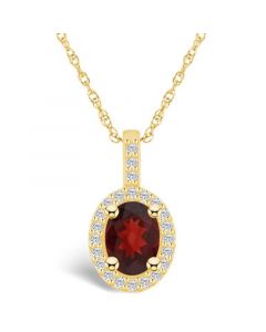 Garnet (1-1/2 Ct. T.W.) and Diamond (1/4 Ct. T.W.) Halo Pendant Necklace in 14K Yellow Gold