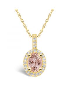 Morganite (1-1/7 Ct. T.W.) and Diamond (1/4 Ct. T.W.) Halo Pendant Necklace in 14K Yellow Gold