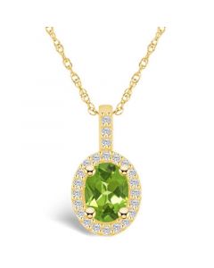 Peridot (1-1/3 Ct. T.W.) and Diamond (1/4 Ct. T.W.) Halo Pendant Necklace in 14K Yellow Gold