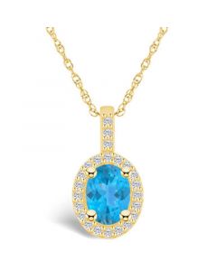 Blue Topaz (1-5/8 Ct. T.W.) and Diamond (1/4 Ct. T.W.) Halo Pendant Necklace in 14K Yellow Gold