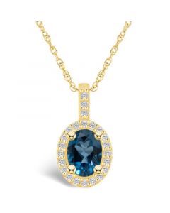 London Blue Topaz (1-5/8 Ct. T.W.) and Diamond (1/4 Ct. T.W.) Halo Pendant Necklace in 14K Yellow Gold