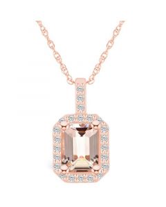 Morganite (1-3/8 Ct. T.W.) and Diamond (1/4 Ct. T.W.) Halo Pendant Necklace in 14K Rose Gold