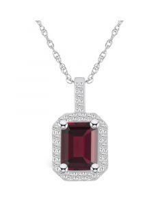 Garnet (2 Ct. T.W.) and Diamond (1/4 Ct. T.W.) Halo Pendant Necklace in 14K White Gold