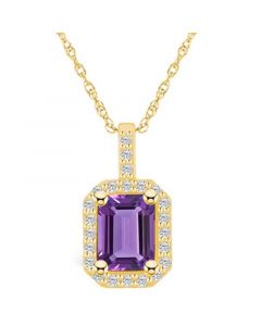 Amethyst (1-5/8 Ct. T.W.) and Diamond (1/4 Ct. T.W.) Halo Pendant Necklace in 14K Yellow Gold