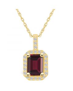 Garnet (2 Ct. T.W.) and Diamond (1/4 Ct. T.W.) Halo Pendant Necklace in 14K Yellow Gold