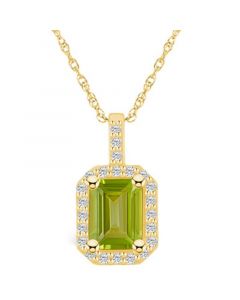 Peridot (1-3/4 Ct. T.W.) and Diamond (1/4 Ct. T.W.) Halo Pendant Necklace in 14K Yellow Gold