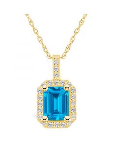 Blue Topaz (2 Ct. T.W.) and Diamond (1/4 Ct. T.W.) Halo Pendant Necklace in 14K Yellow Gold