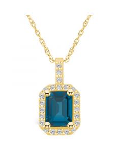 London Blue Topaz (2 Ct. T.W.) and Diamond (1/4 Ct. T.W.) Halo Pendant Necklace in 14K Yellow Gold