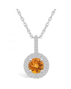 Citrine (1-1/4 Ct. T.W.) and Diamond (3/8 Ct. T.W.) Halo Pendant Necklace in 14K White Gold