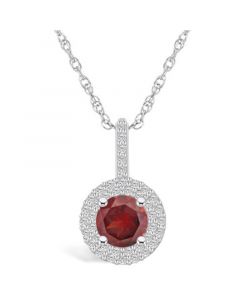 Garnet (1-5/8 Ct. T.W.) and Diamond (3/8 Ct. T.W.) Halo Pendant Necklace in 14K White Gold