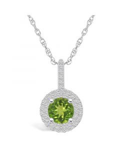 Peridot (1-1/2 Ct. T.W.) and Diamond (3/8 Ct. T.W.) Halo Pendant Necklace in 14K White Gold