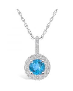 Blue Topaz (1-5/8 Ct. T.W.) and Diamond (3/8 Ct. T.W.) Halo Pendant Necklace in 14K White Gold