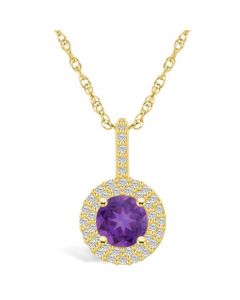 Amethyst (1-1/4 Ct. T.W.) and Diamond (3/8 Ct. T.W.) Halo Pendant Necklace in 14K Yellow Gold