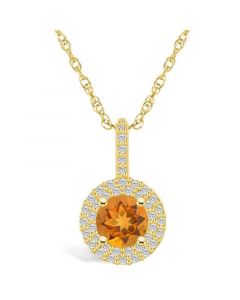 Citrine (1-1/4 Ct. T.W.) and Diamond (3/8 Ct. T.W.) Halo Pendant Necklace in 14K Yellow Gold