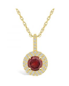 Garnet (1-5/8 Ct. T.W.) and Diamond (3/8 Ct. T.W.) Halo Pendant Necklace in 14K Yellow Gold