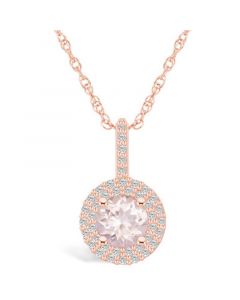 Morganite (1-1/4 Ct. T.W.) and Diamond (3/8 Ct. T.W.) Halo Pendant Necklace in 14K Rose Gold