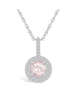 Morganite (1-1/4 Ct. T.W.) and Diamond (3/8 Ct. T.W.) Halo Pendant Necklace in 14K White Gold